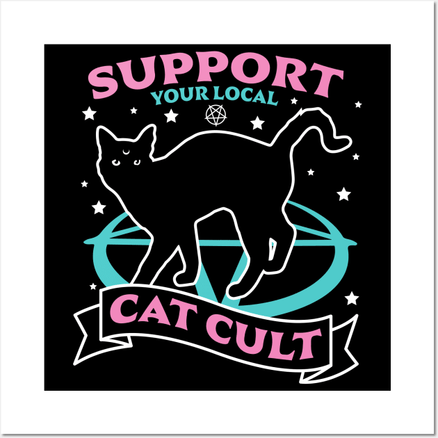 Support Your Local Cat Cult - Pastel Goth Occult Halloween Wall Art by OrangeMonkeyArt